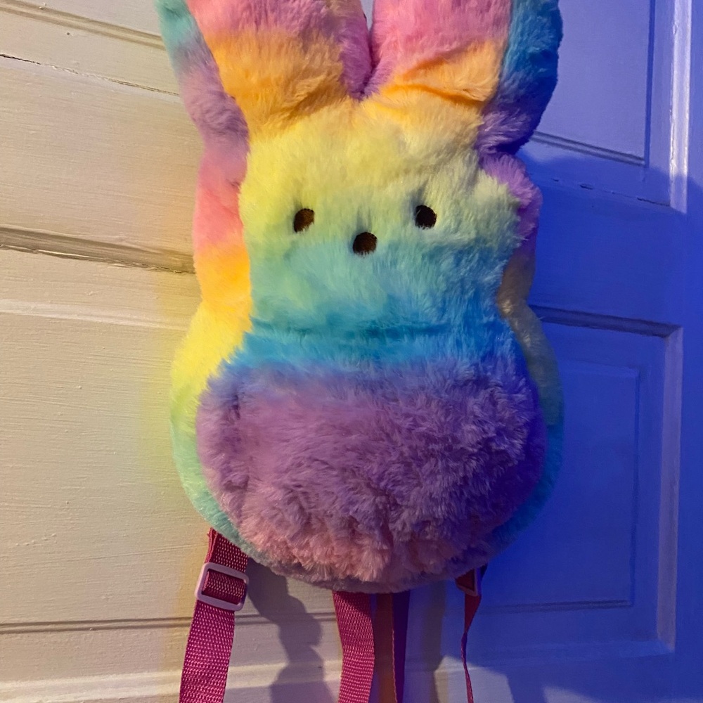 Peeps Zipper backpack Adorable Purple and Pink Stuffed Bunny Plush - Picture 8 of 14